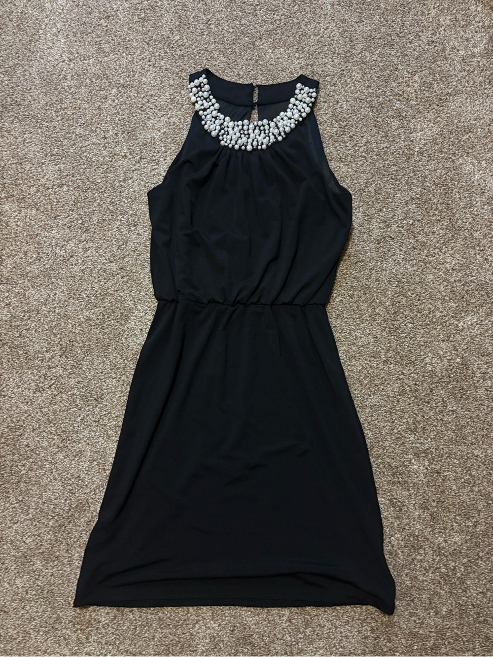 Embellished Collar Black Cocktail Dress